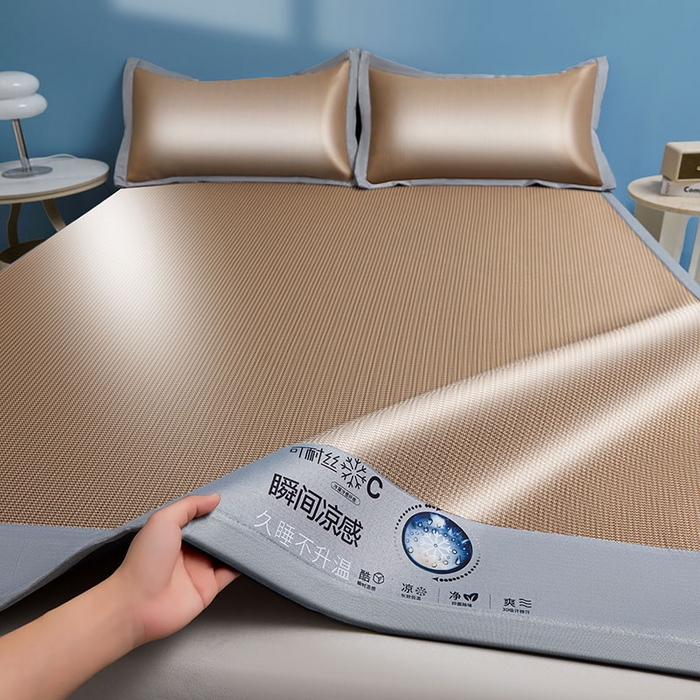 91家纺网 家纺一手货源 找家纺 义博家纺 2026新款碳光提花冰丝席床席款床单款 千鸟格 椰棕