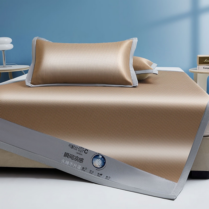 91家纺网 家纺一手货源 找家纺 义博家纺 2026新款碳光提花冰丝席床席款床单款 千鸟格 椰棕