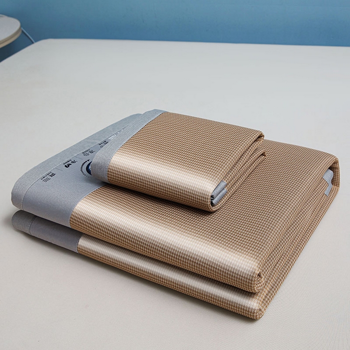 91家纺网 家纺一手货源 找家纺 义博家纺 2026新款碳光提花冰丝席床席款床单款 千鸟格 椰棕