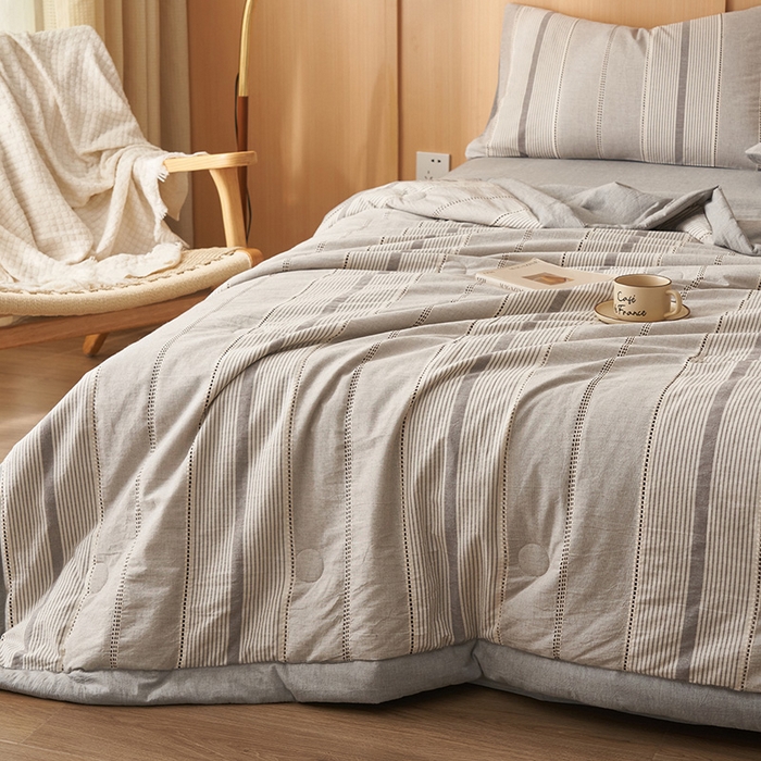 91家纺网 家纺一手货源 找家纺 简如 2026新款里外纯棉色织提花棉花夏被空调被夏凉被四件套瑞拉系列 瑞拉-灰