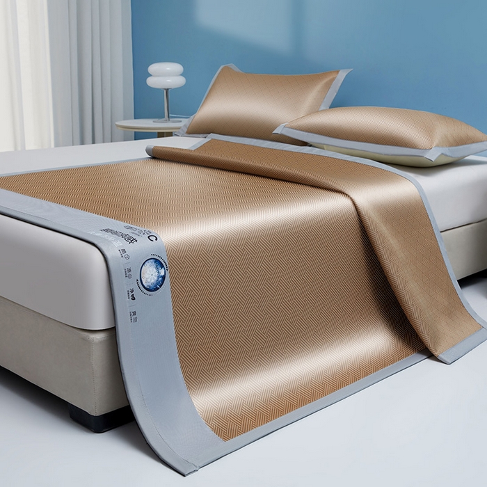 91家纺网 家纺一手货源 找家纺 义博家纺 2026新款碳光提花冰丝席床席款床单款 饼干格 椰棕