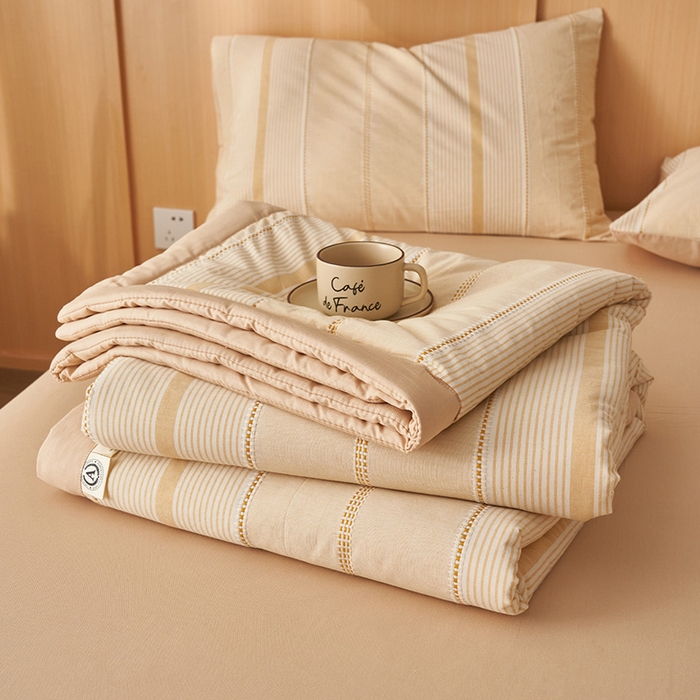 91家纺网 家纺一手货源 找家纺 简如 2026新款里外纯棉色织提花棉花夏被空调被夏凉被四件套瑞拉系列 瑞拉-米黄