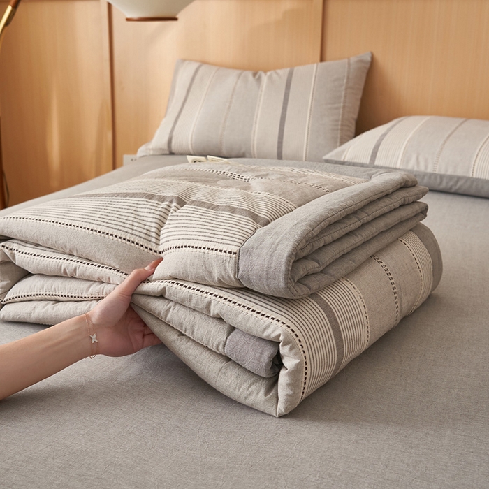 91家纺网 家纺一手货源 找家纺 简如 2026新款里外纯棉色织提花棉花夏被空调被夏凉被四件套瑞拉系列 瑞拉-灰