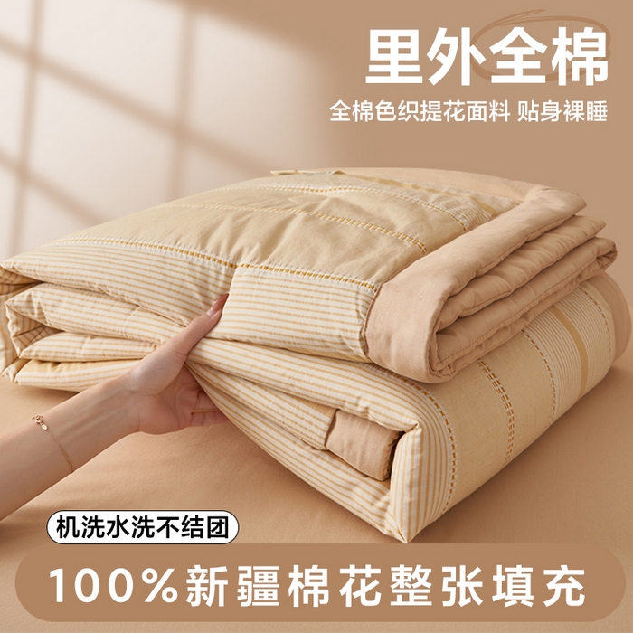 简如 2026新款里外纯棉色织提花棉花夏被空调被夏凉被四件套瑞拉系列 瑞拉-米黄