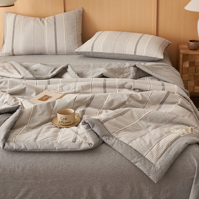 91家纺网 家纺一手货源 找家纺 简如 2026新款里外纯棉色织提花棉花夏被空调被夏凉被四件套瑞拉系列 瑞拉-灰