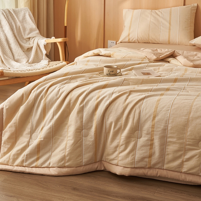 91家纺网 家纺一手货源 找家纺 简如 2026新款里外纯棉色织提花棉花夏被空调被夏凉被四件套瑞拉系列 瑞拉-米黄