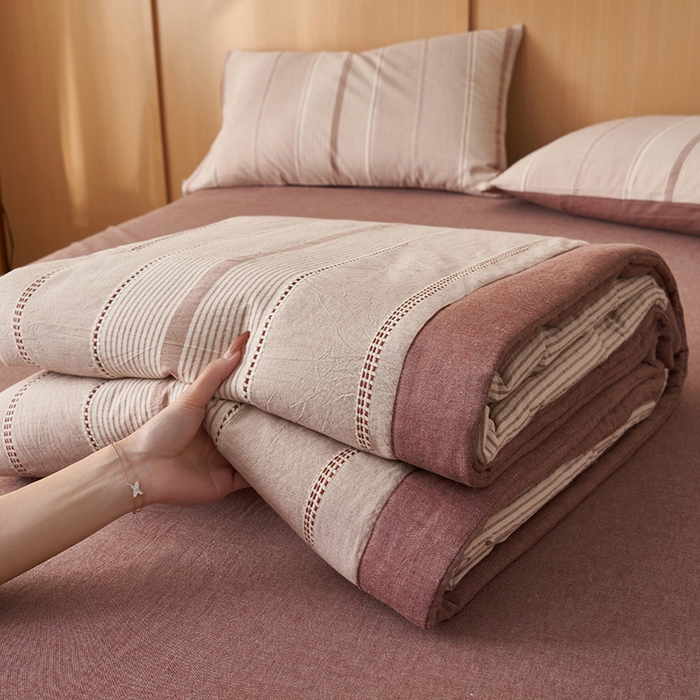91家纺网 家纺一手货源 找家纺 简如 2026新款里外纯棉色织提花棉花夏被空调被夏凉被四件套瑞拉系列 瑞拉-豆沙