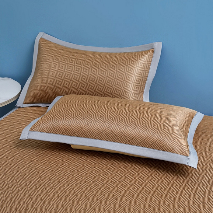 91家纺网 家纺一手货源 找家纺 义博家纺 2026新款碳光提花冰丝席床席款床单款 饼干格 椰棕