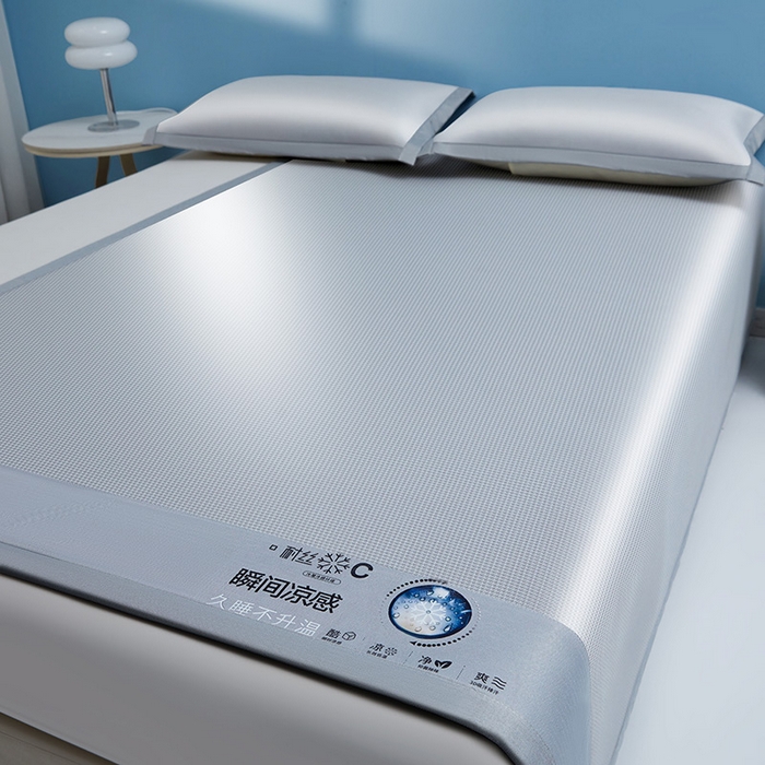 91家纺网 家纺一手货源 找家纺 义博家纺 2026新款碳光提花冰丝席床席款床单款 千鸟格 梦灰