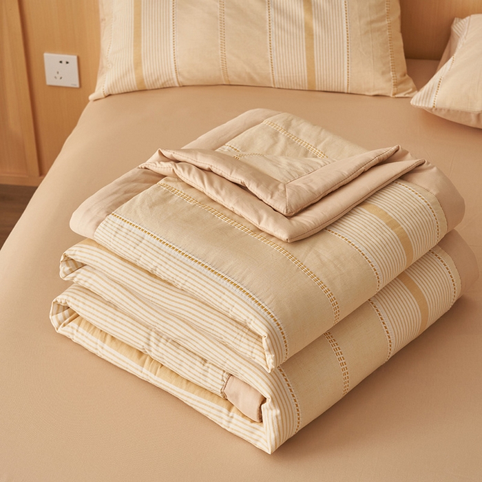 91家纺网 家纺一手货源 找家纺 简如 2026新款里外纯棉色织提花棉花夏被空调被夏凉被四件套瑞拉系列 瑞拉-米黄