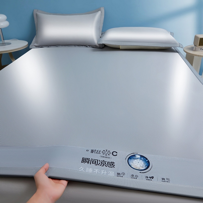 91家纺网 家纺一手货源 找家纺 义博家纺 2026新款碳光提花冰丝席床席款床单款 千鸟格 梦灰