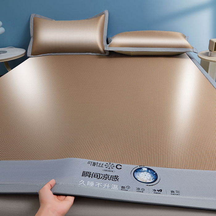 91家纺网 家纺一手货源 找家纺 义博家纺 2026新款碳光提花冰丝席床席款床单款 千鸟格 椰棕