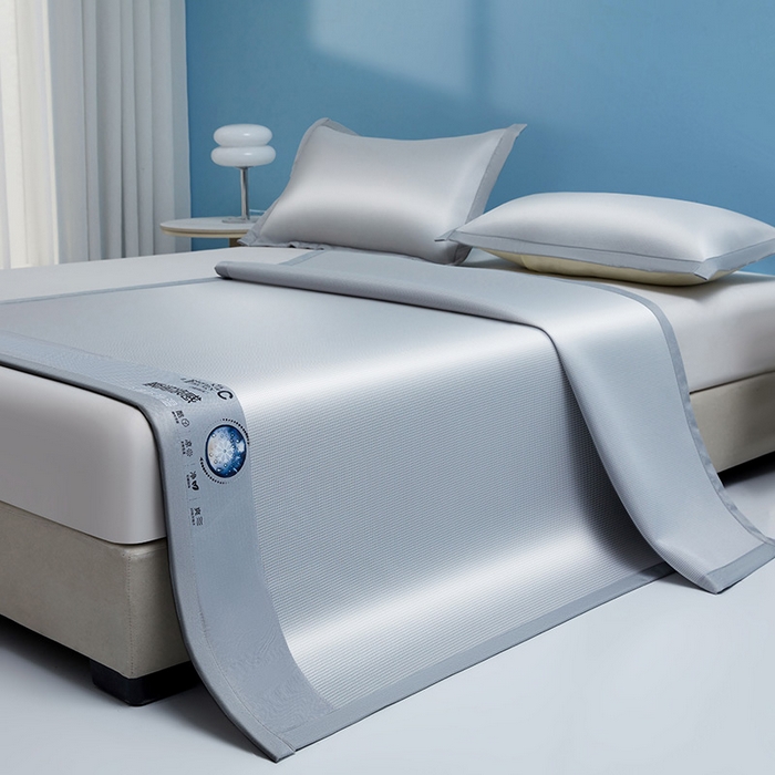 91家纺网 家纺一手货源 找家纺 义博家纺 2026新款碳光提花冰丝席床席款床单款 千鸟格 梦灰