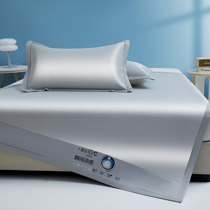 91家纺网 家纺一手货源 找家纺 义博家纺 2026新款碳光提花冰丝席床席款床单款 千鸟格 梦灰