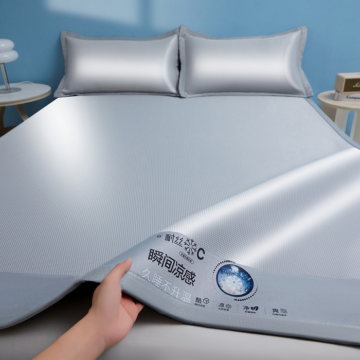 91家纺网 家纺一手货源 找家纺 义博家纺 2026新款碳光提花冰丝席床席款床单款 千鸟格 梦灰