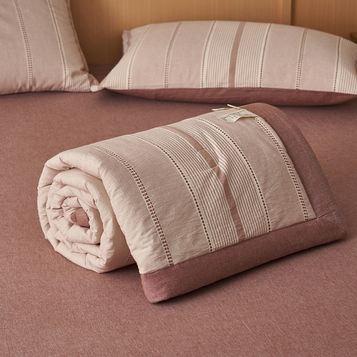 91家纺网 家纺一手货源 找家纺 简如 2026新款里外纯棉色织提花棉花夏被空调被夏凉被四件套瑞拉系列 瑞拉-豆沙