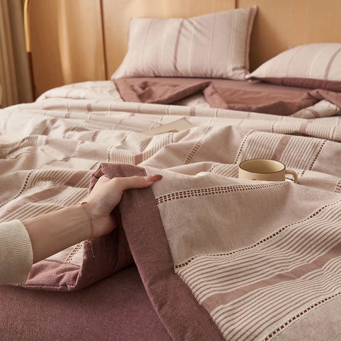 91家纺网 家纺一手货源 找家纺 简如 2026新款里外纯棉色织提花棉花夏被空调被夏凉被四件套瑞拉系列 瑞拉-豆沙