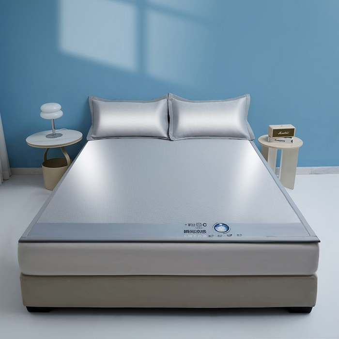 91家纺网 家纺一手货源 找家纺 义博家纺 2026新款碳光提花冰丝席床席款床单款 千鸟格 梦灰