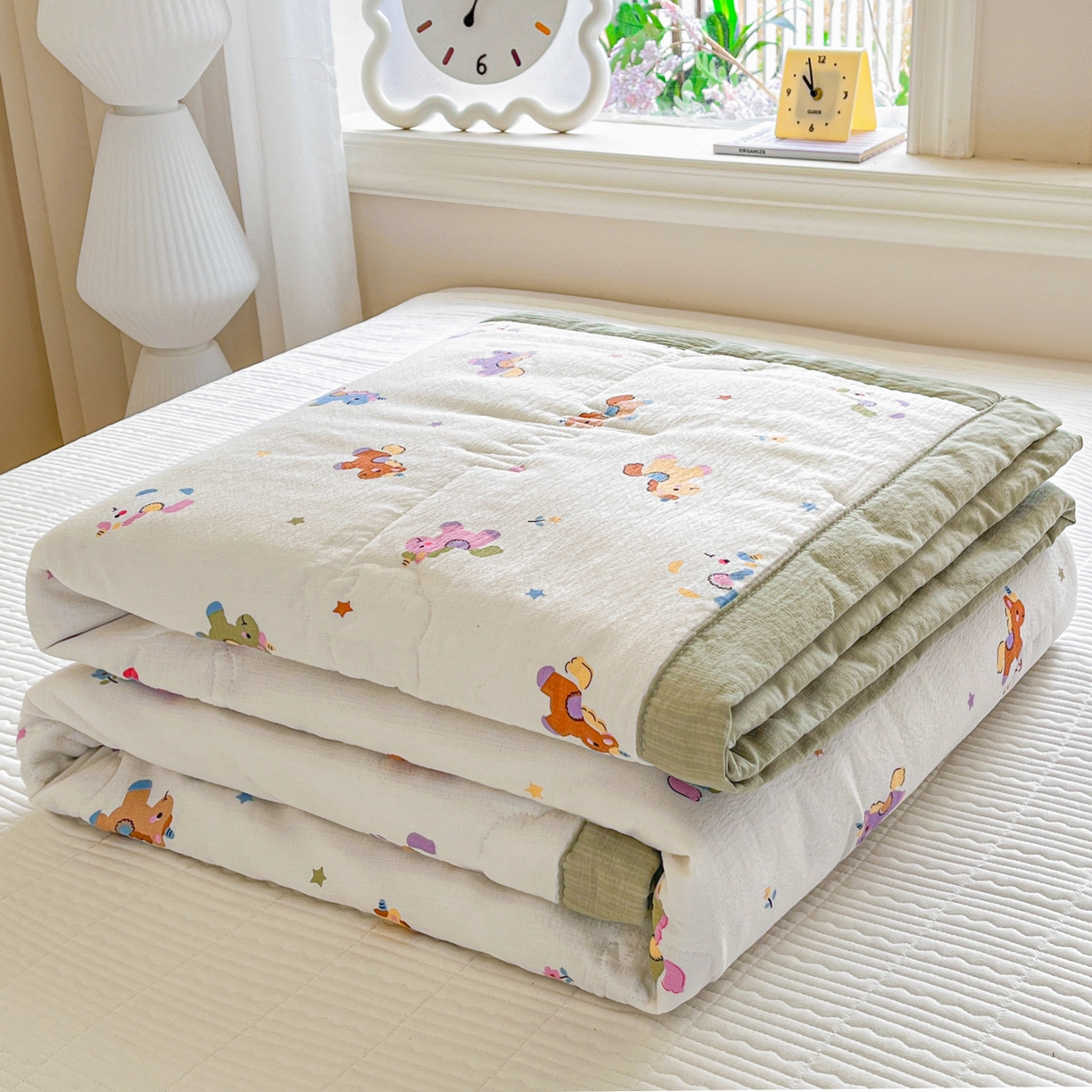 91家纺网 家纺一手货源 找家纺 （总）优承佳生活馆 2026新款云感双层纱卡通小清新风格棉花夏被（提供买家秀）