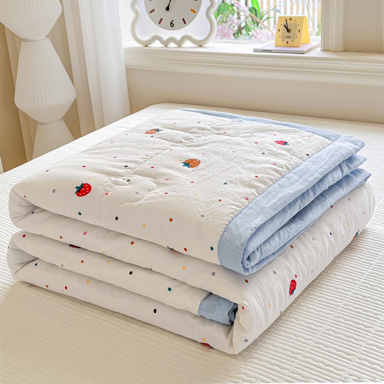 优承佳生活馆 2026新款云感双层纱卡通小清新风格棉花夏被（提供买家秀） 草莓点点
