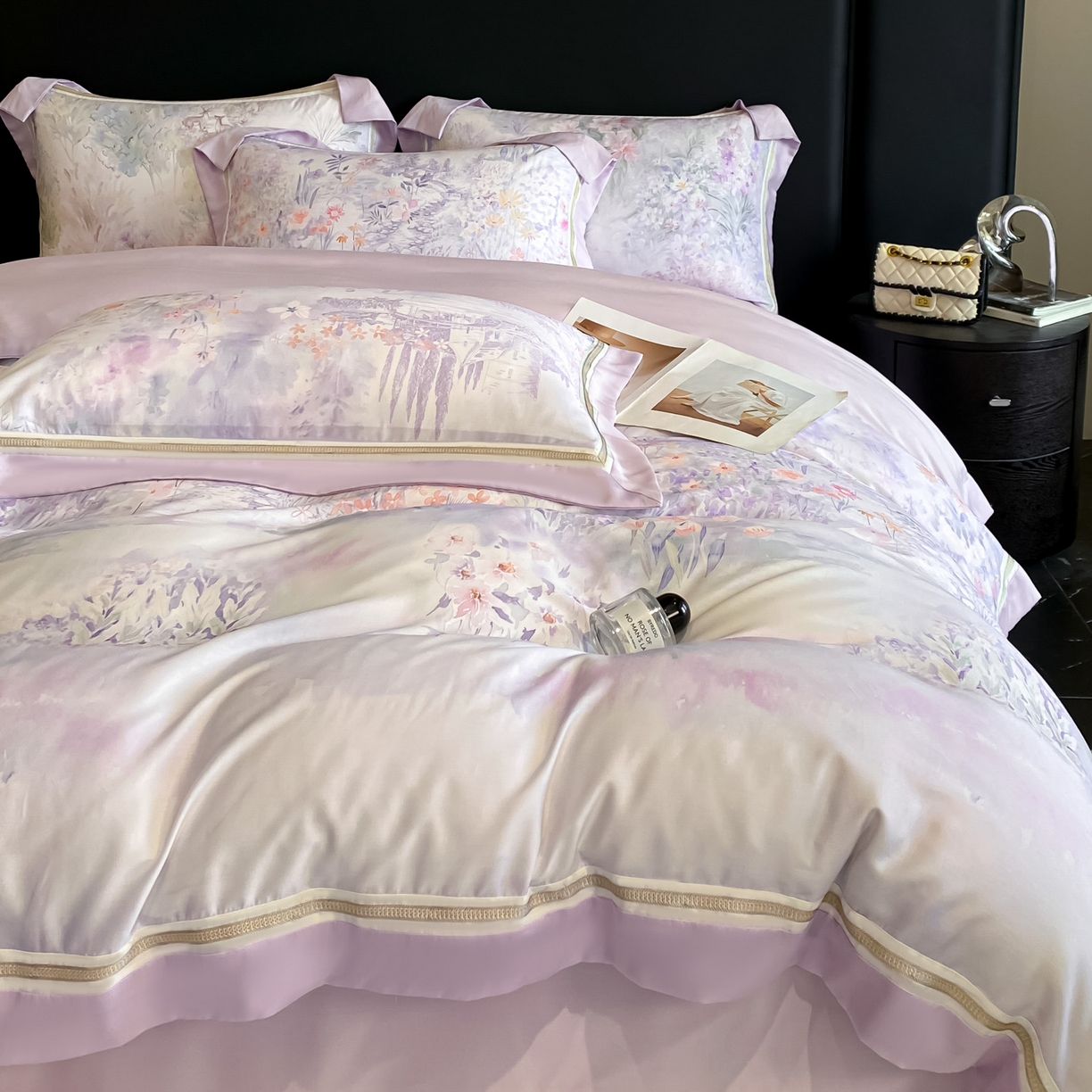 91家纺网 家纺一手货源 找家纺 博纳家纺 2026新款林间鹿语系列天丝四件套 春野序-浅紫