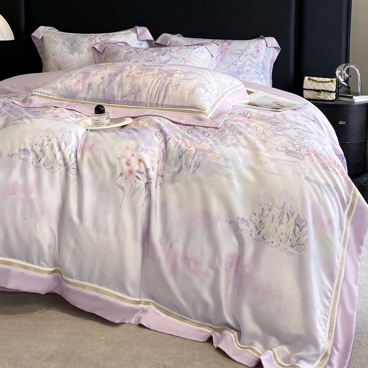 91家纺网 家纺一手货源 找家纺 博纳家纺 2026新款林间鹿语系列天丝四件套 春野序-浅紫