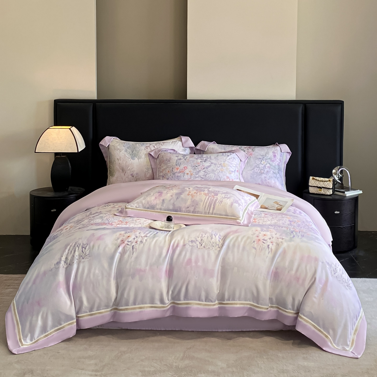 91家纺网 家纺一手货源 找家纺 博纳家纺 2026新款林间鹿语系列天丝四件套 春野序-浅紫