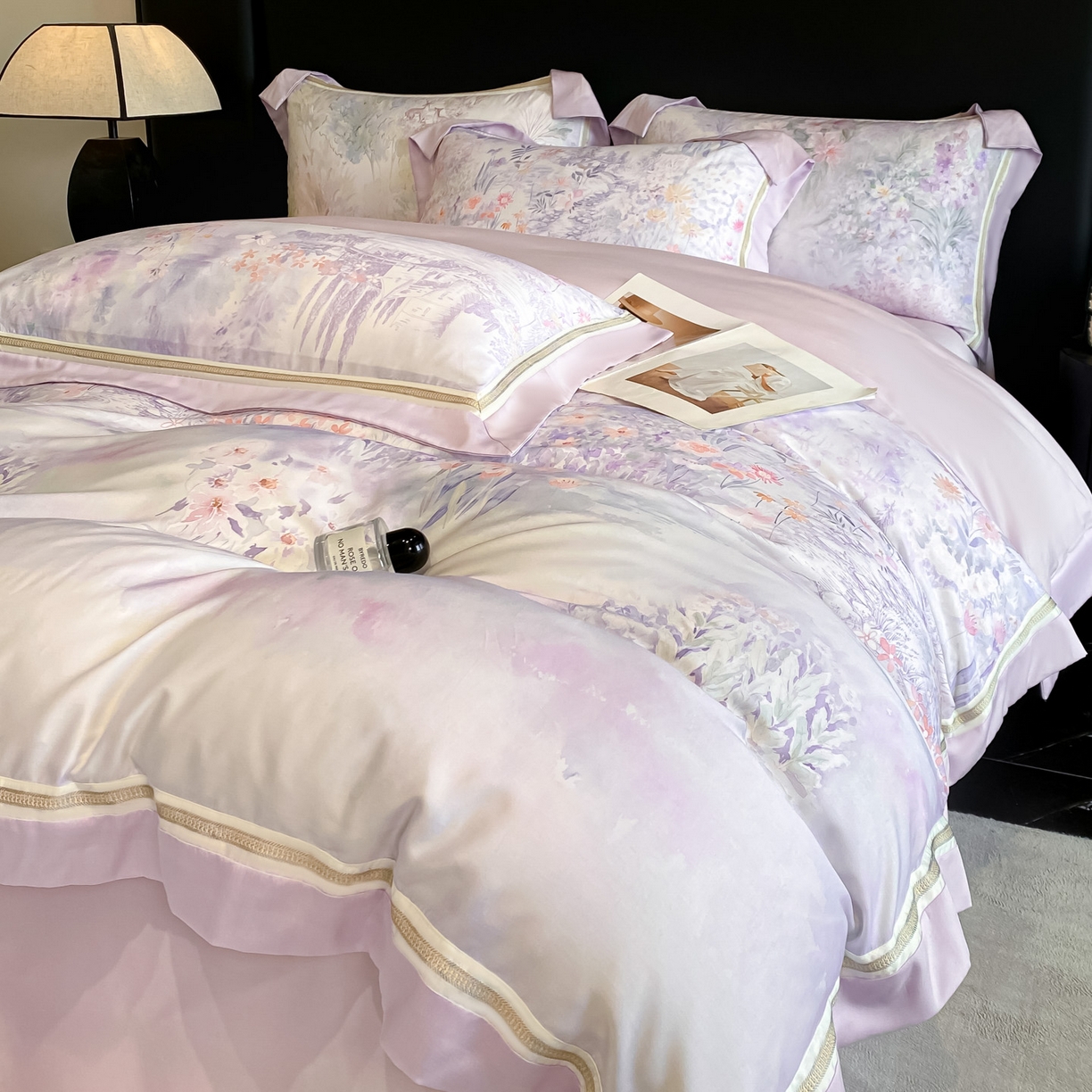 91家纺网 家纺一手货源 找家纺 博纳家纺 2026新款林间鹿语系列天丝四件套 春野序-浅紫