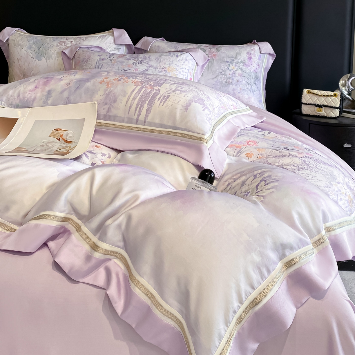 91家纺网 家纺一手货源 找家纺 博纳家纺 2026新款林间鹿语系列天丝四件套 春野序-浅紫