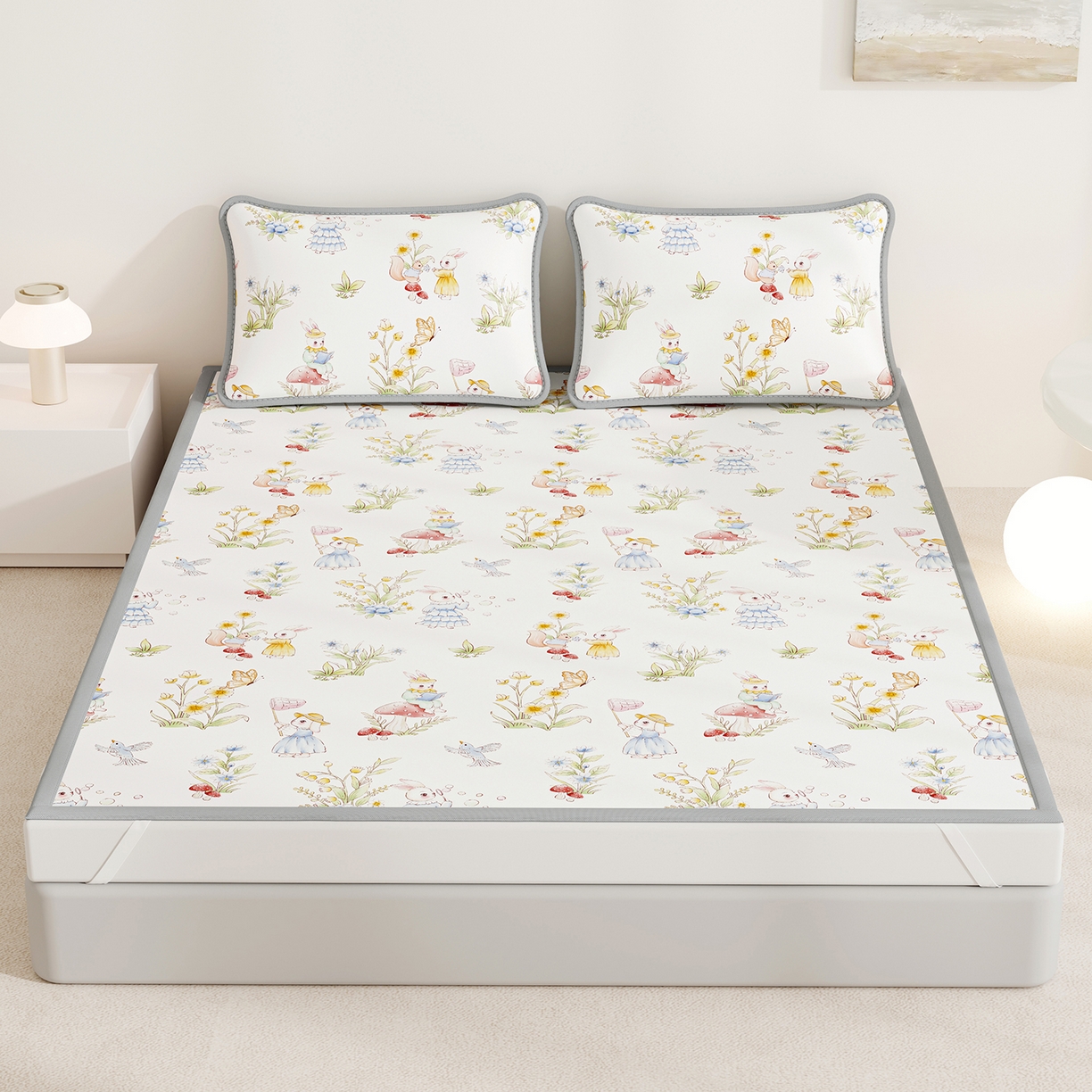 91家纺网 家纺一手货源 找家纺 （总）家品罗兰 2026A类数码印花大版卡通冰丝凉席双人席可机洗学生宿舍空调软席三件套三明治网底