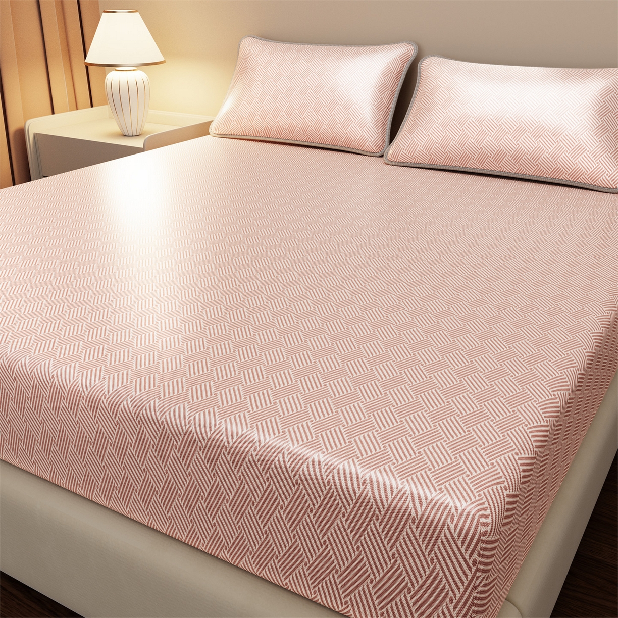 91家纺网 家纺一手货源 找家纺 （总）义博家纺 2026新款碳光冰丝席饼干花床笠款