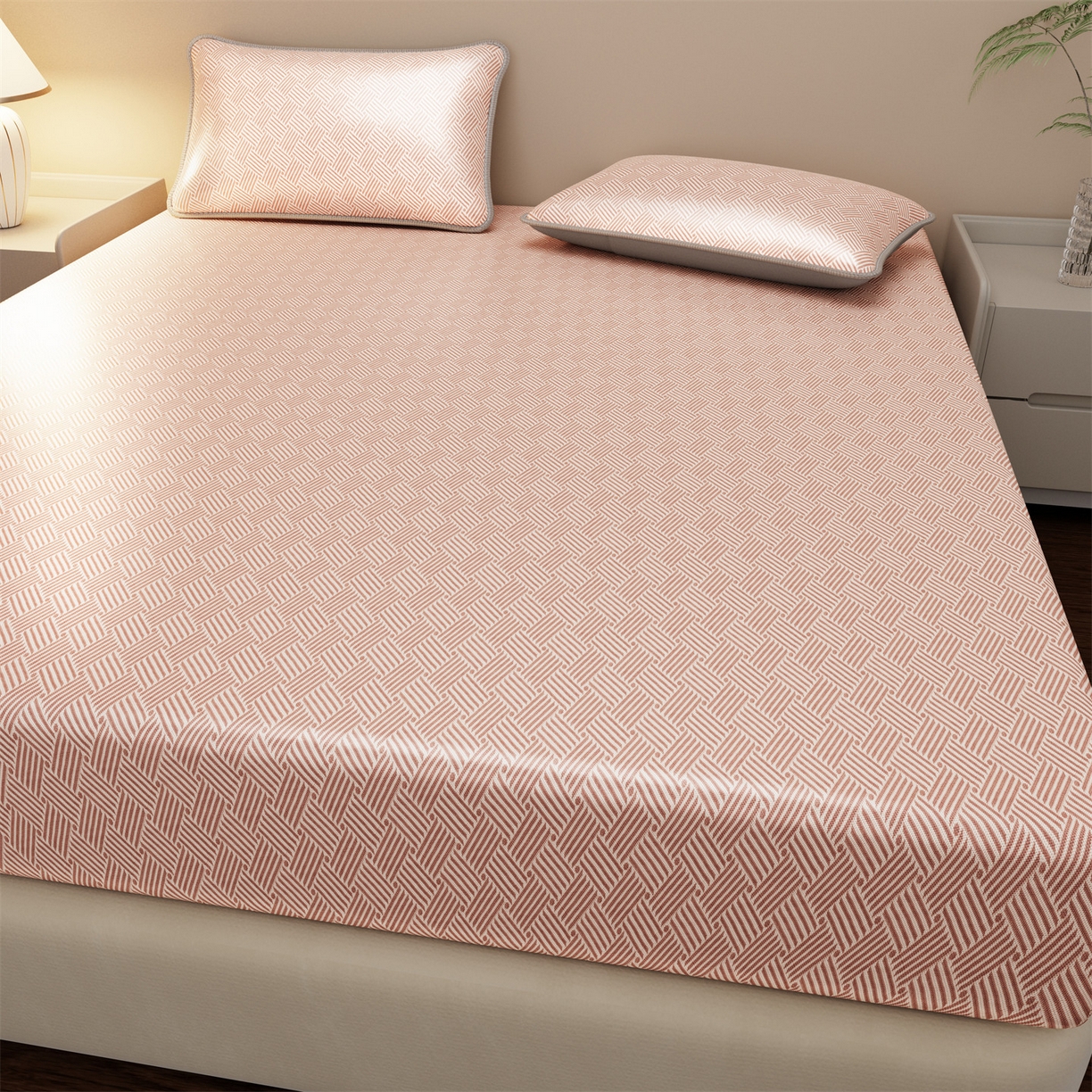 91家纺网 家纺一手货源 找家纺 （总）义博家纺 2026新款碳光冰丝席饼干花床笠款