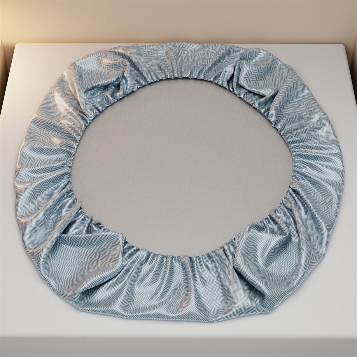 91家纺网 家纺一手货源 找家纺 义博家纺 2026新款碳光冰丝席饼干花床笠款 饼干花  蓝色