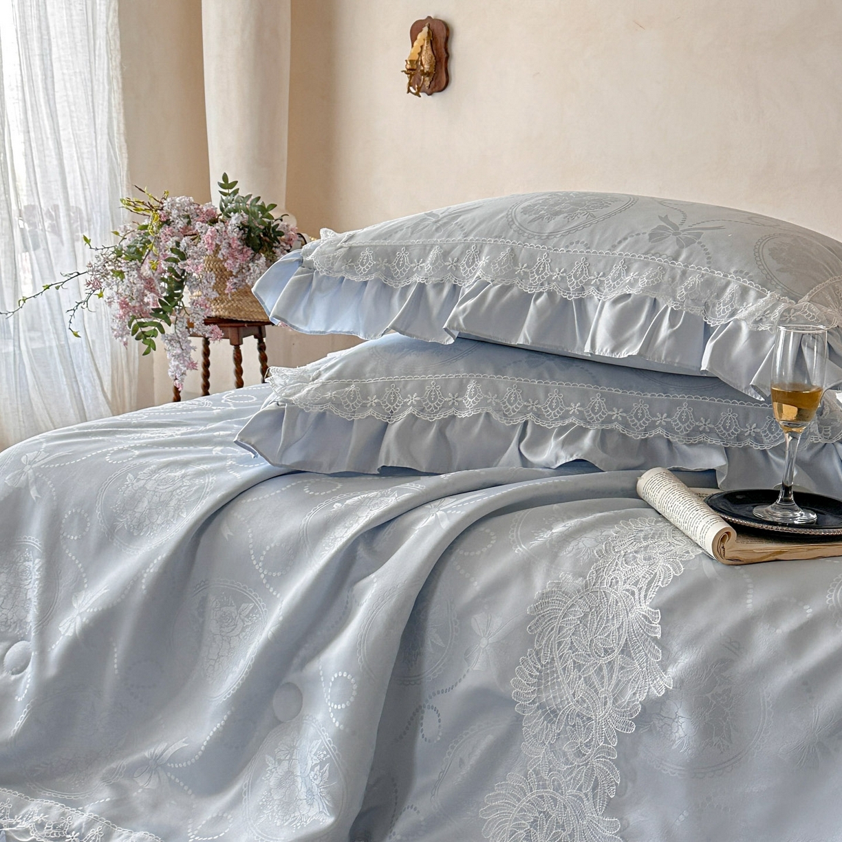 91家纺网 家纺一手货源 找家纺 首尔家纺 2026春夏新款水洗真丝冰丝夏被夏凉被空调被 梦境-天空蓝