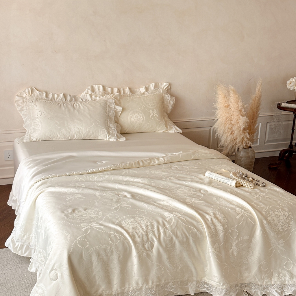 91家纺网 家纺一手货源 找家纺 首尔家纺 2026春夏新款水洗真丝冰丝夏被夏凉被空调被 梦境-米白