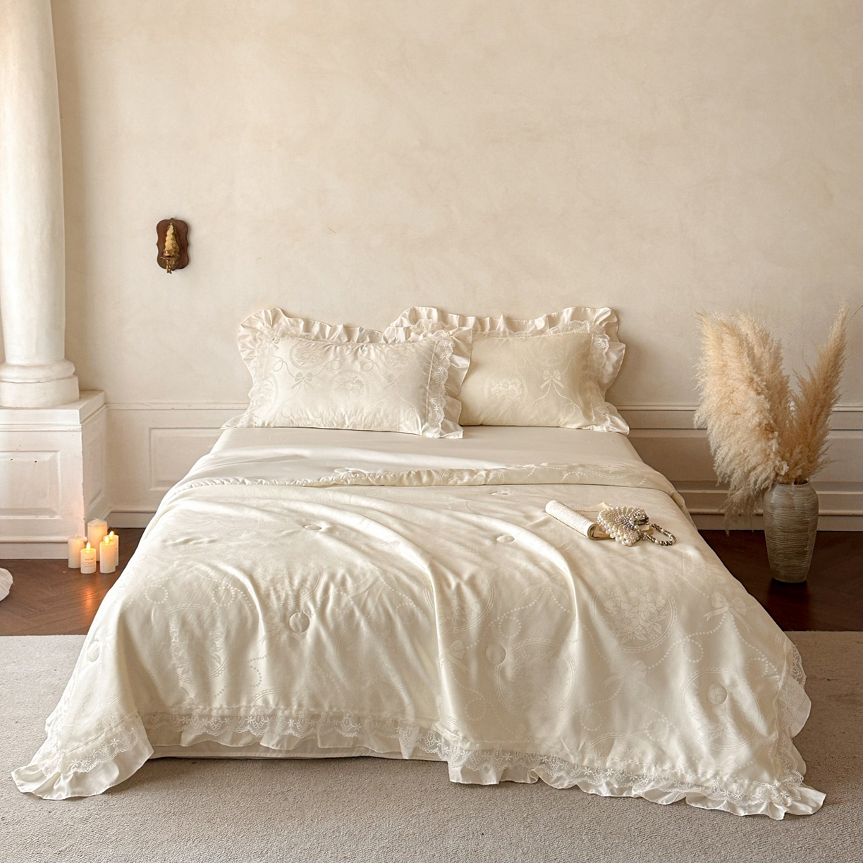 91家纺网 家纺一手货源 找家纺 首尔家纺 2026春夏新款水洗真丝冰丝夏被夏凉被空调被 梦境-米白