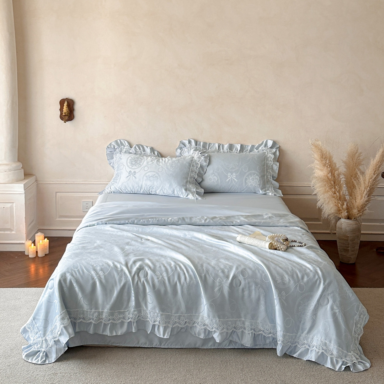 91家纺网 家纺一手货源 找家纺 首尔家纺 2026春夏新款水洗真丝冰丝夏被夏凉被空调被 梦境-天空蓝