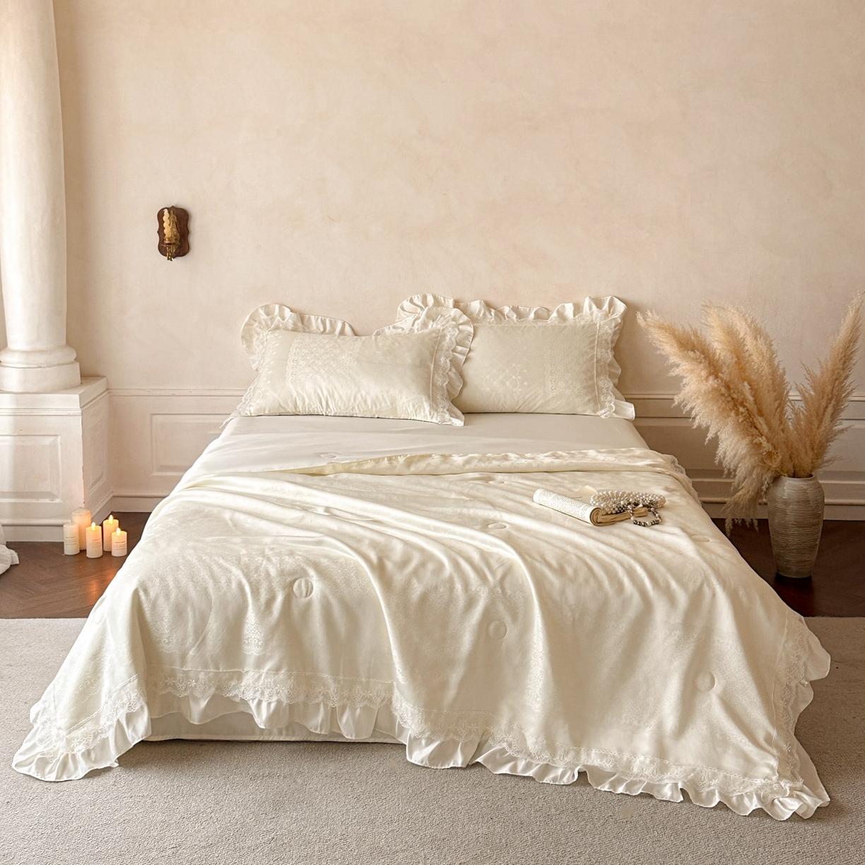 91家纺网 家纺一手货源 找家纺 首尔家纺 2026春夏新款水洗真丝冰丝夏被夏凉被空调被 拾光若梦-米白