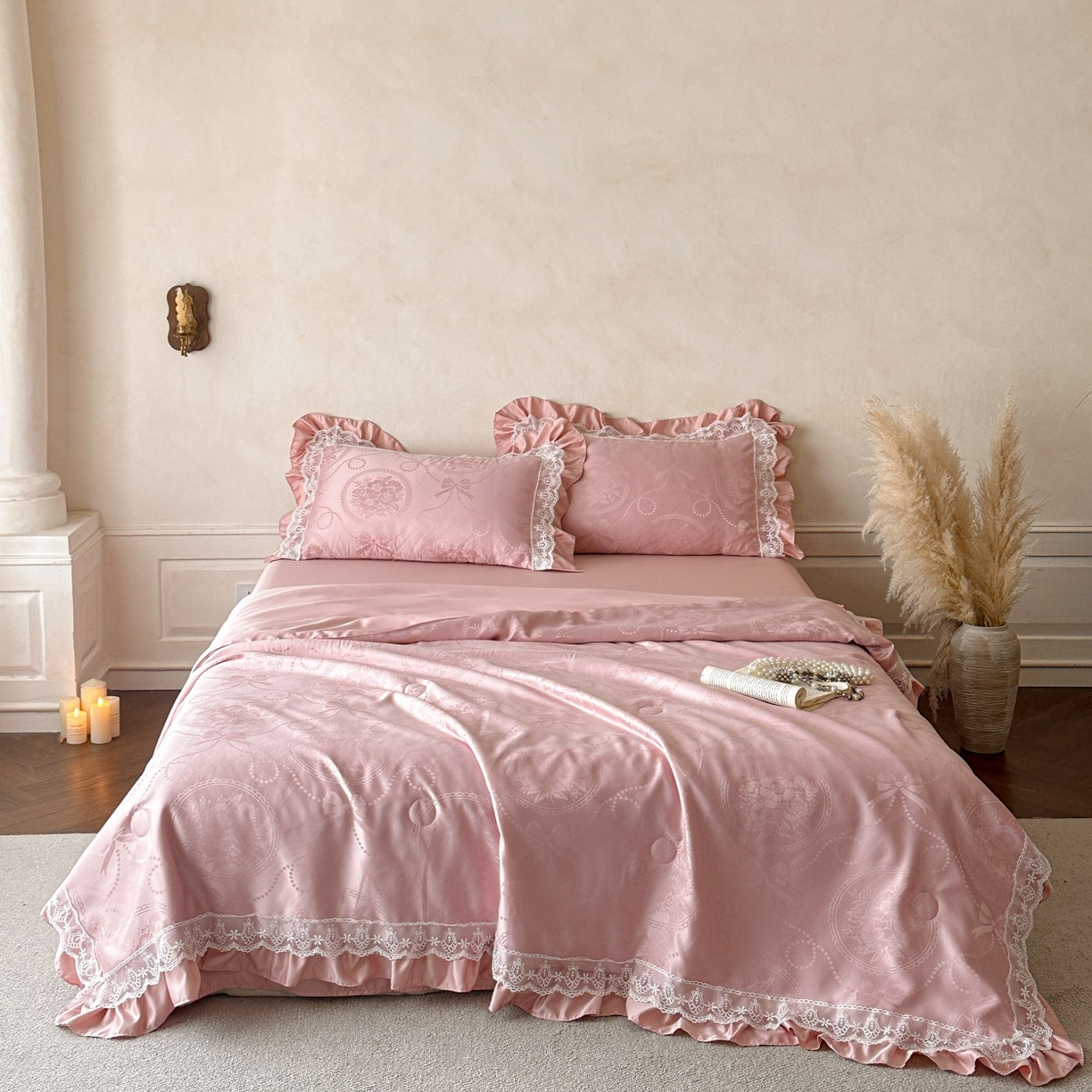 91家纺网 家纺一手货源 找家纺 首尔家纺 2026春夏新款水洗真丝冰丝夏被夏凉被空调被 梦境-豆沙