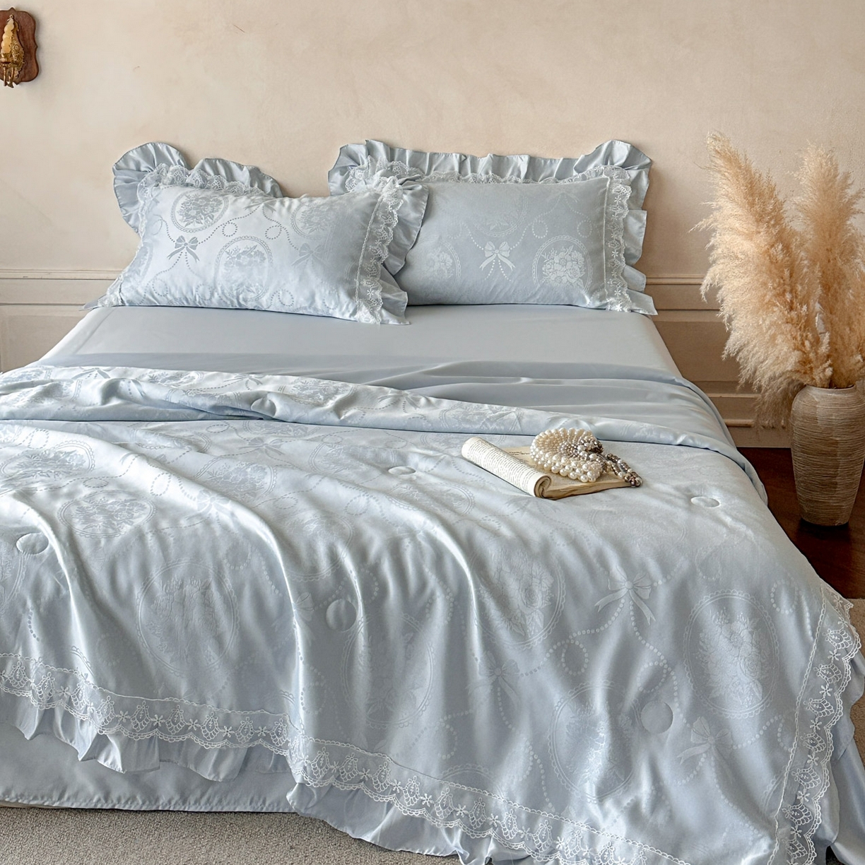 91家纺网 家纺一手货源 找家纺 首尔家纺 2026春夏新款水洗真丝冰丝夏被夏凉被空调被 梦境-天空蓝