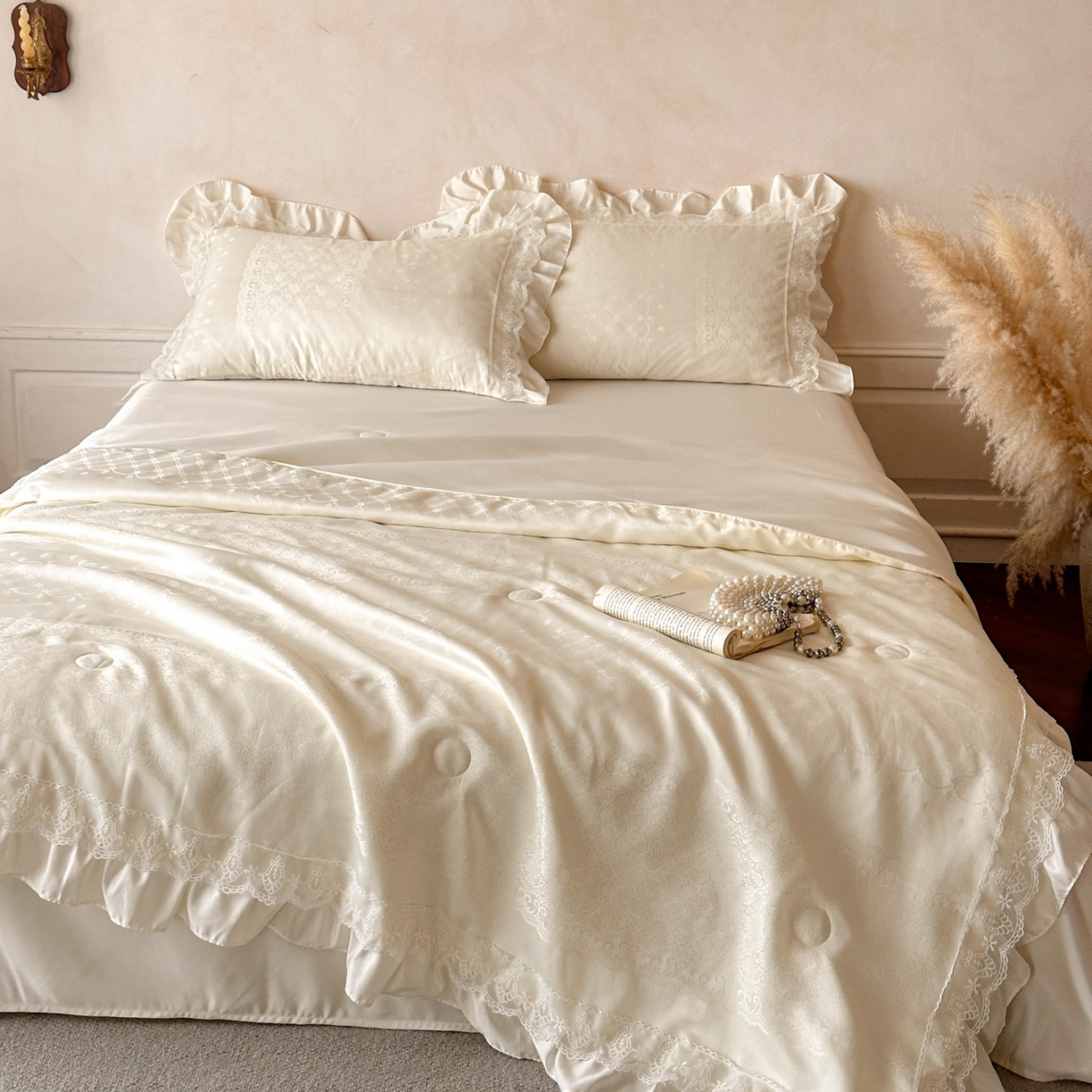 91家纺网 家纺一手货源 找家纺 首尔家纺 2026春夏新款水洗真丝冰丝夏被夏凉被空调被 拾光若梦-米白