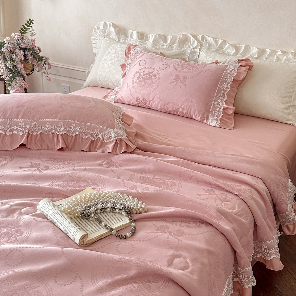 91家纺网 家纺一手货源 找家纺 首尔家纺 2026春夏新款水洗真丝冰丝夏被夏凉被空调被 梦境-豆沙