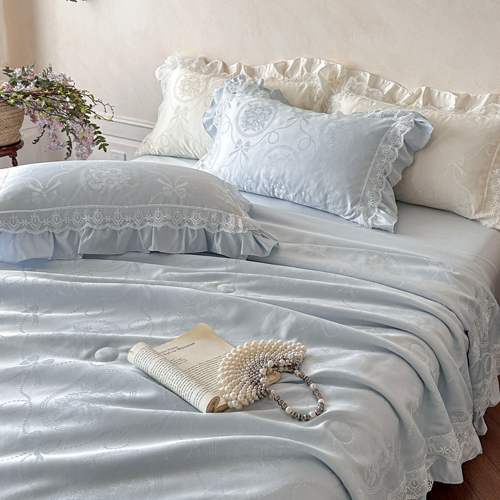 91家纺网 家纺一手货源 找家纺 首尔家纺 2026春夏新款水洗真丝冰丝夏被夏凉被空调被 梦境-天空蓝