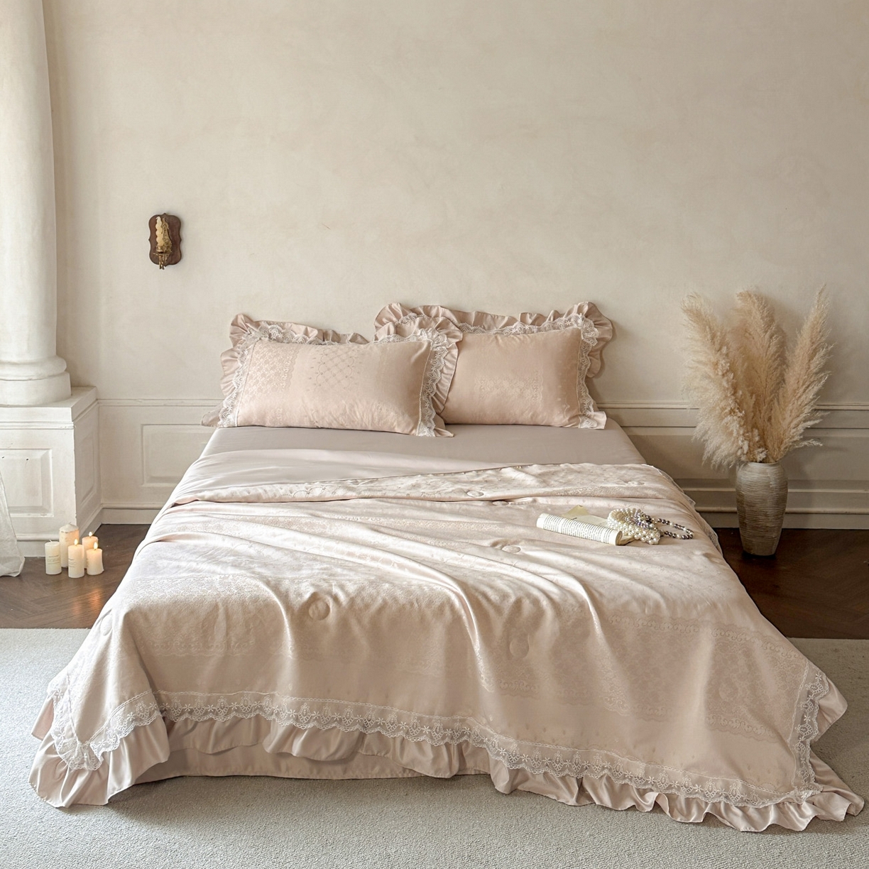 91家纺网 家纺一手货源 找家纺 首尔家纺 2026春夏新款水洗真丝冰丝夏被夏凉被空调被 拾光若梦-香槟