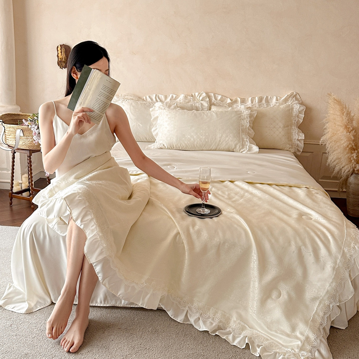 91家纺网 家纺一手货源 找家纺 首尔家纺 2026春夏新款水洗真丝冰丝夏被夏凉被空调被 拾光若梦-米白