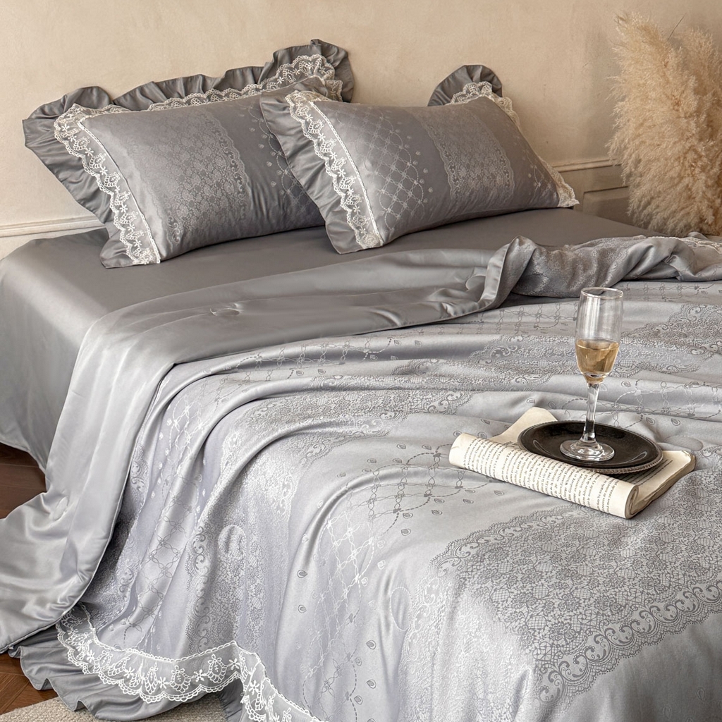 91家纺网 家纺一手货源 找家纺 首尔家纺 2026春夏新款水洗真丝冰丝夏被夏凉被空调被 时光若梦-高级灰