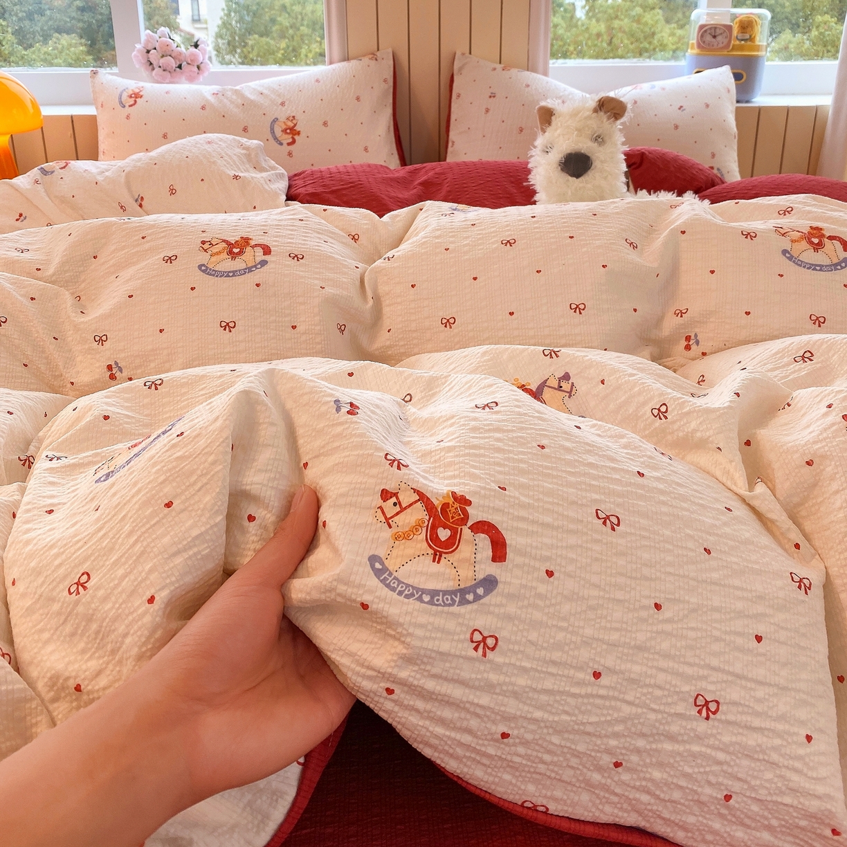 91家纺网 家纺一手货源 找家纺 （总）爱橙家纺（原艾橙家纺） 2026春夏新款A类高品质110克超柔泡芙纱四件套