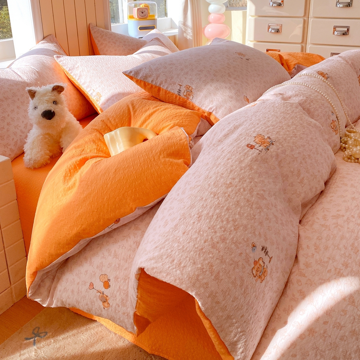 91家纺网 家纺一手货源 找家纺 （总）爱橙家纺（原艾橙家纺） 2026春夏新款A类高品质110克超柔泡芙纱四件套