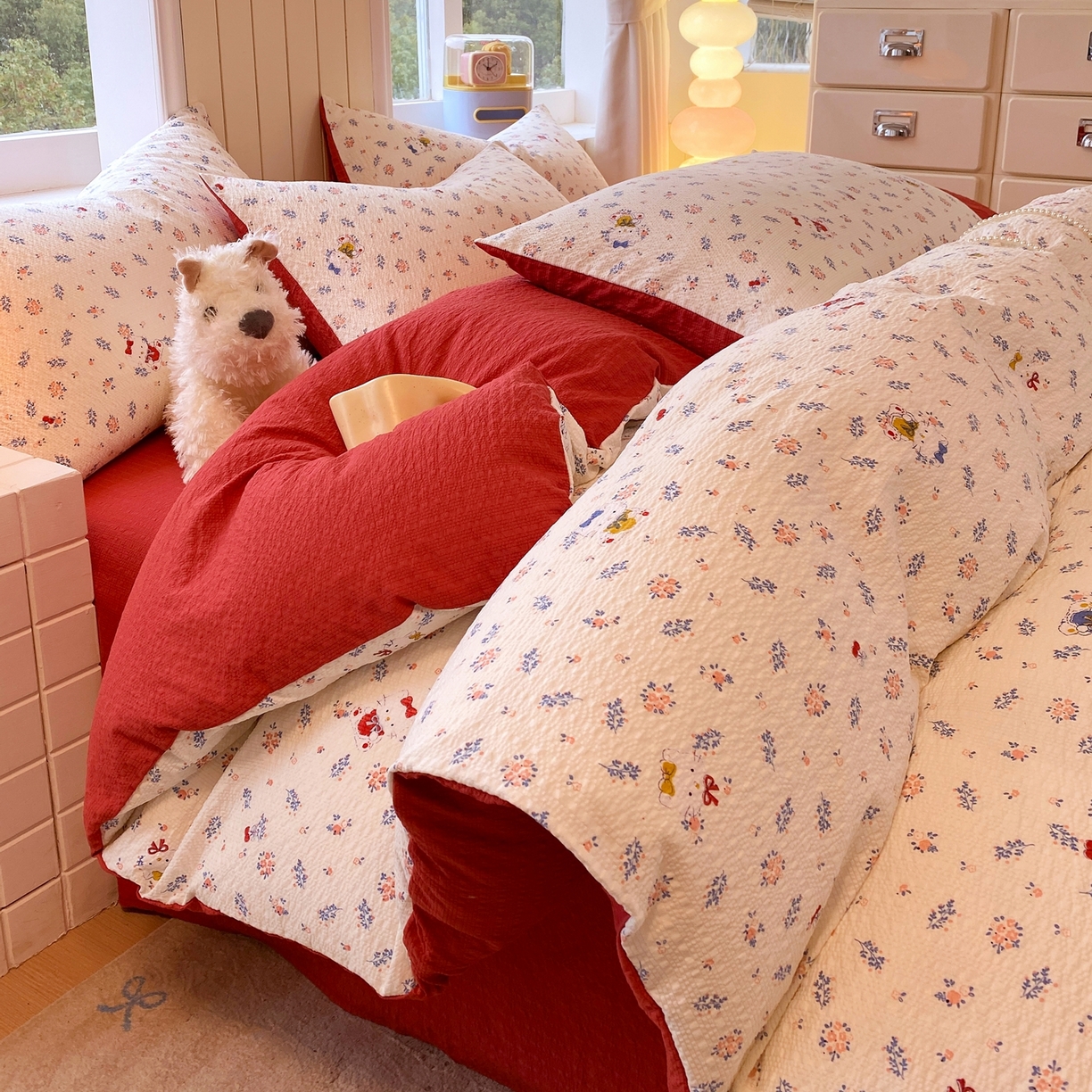 91家纺网 家纺一手货源 找家纺 爱橙家纺（原艾橙家纺） 2026春夏新款A类高品质110克超柔泡芙纱四件套 花町软猫