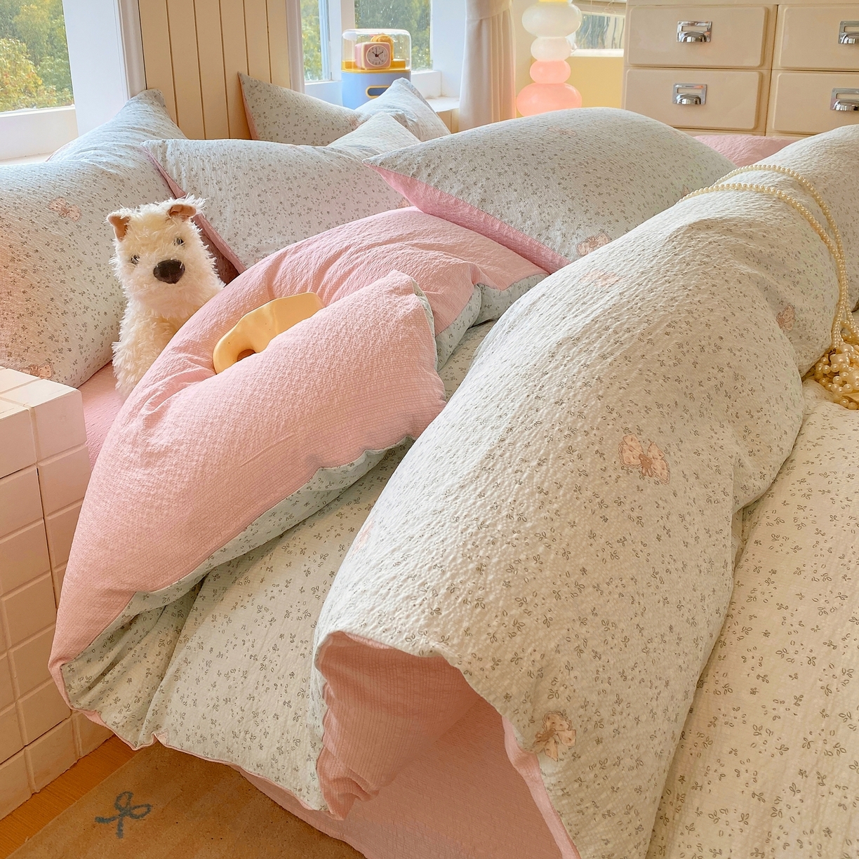 91家纺网 家纺一手货源 找家纺 （总）爱橙家纺（原艾橙家纺） 2026春夏新款A类高品质110克超柔泡芙纱四件套